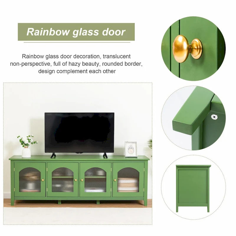 Meuble TV rétro 180 cm vert/blanc/bleu – Convient aux TV jusqu'à 70 pouces