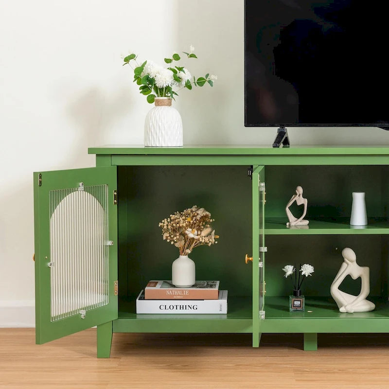 Meuble TV rétro 180 cm vert/blanc/bleu – Convient aux TV jusqu'à 70 pouces