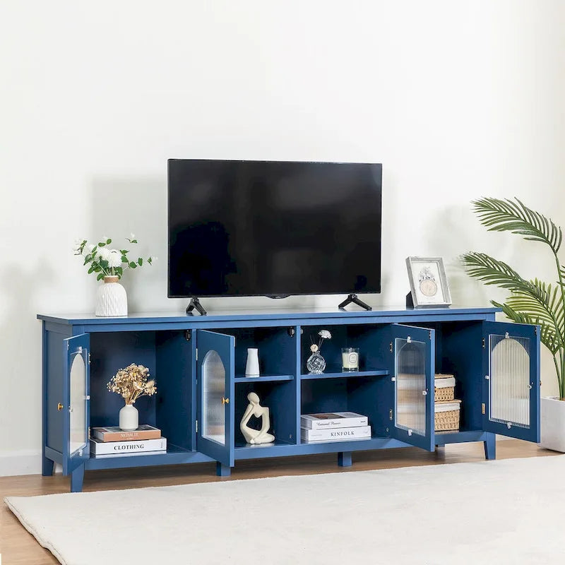 Meuble TV rétro 180 cm vert/blanc/bleu – Convient aux TV jusqu'à 70 pouces