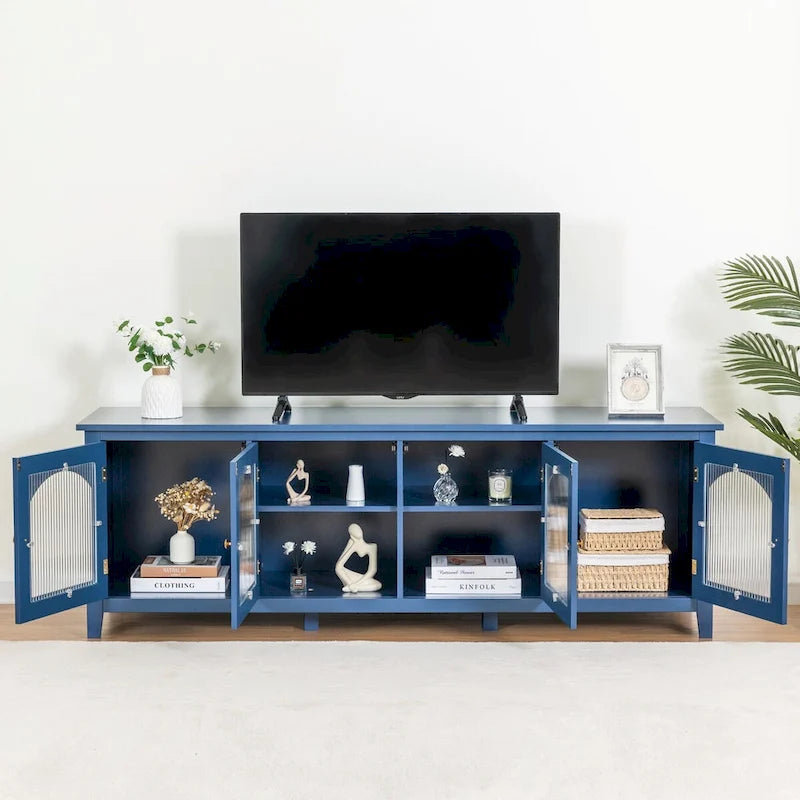 Meuble TV rétro 180 cm vert/blanc/bleu – Convient aux TV jusqu'à 70 pouces