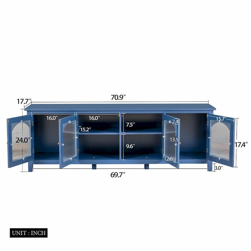 Meuble TV rétro 180 cm vert/blanc/bleu – Convient aux TV jusqu'à 70 pouces