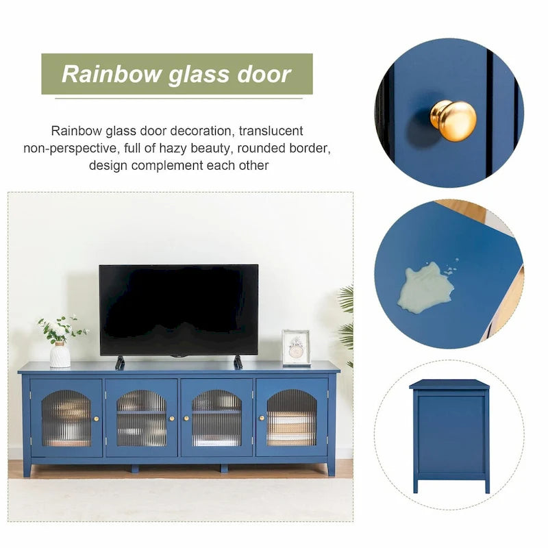 Meuble TV rétro 180 cm vert/blanc/bleu – Convient aux TV jusqu'à 70 pouces