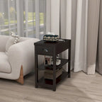 Table d'appoint étroite marron avec plateau relevable et étagère de rangement, pour 1 personne