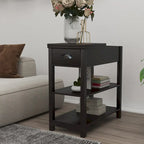 Table d'appoint étroite marron avec plateau relevable et étagère de rangement, pour 1 personne