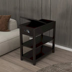 Table d'appoint étroite marron avec plateau relevable et étagère de rangement, pour 1 personne