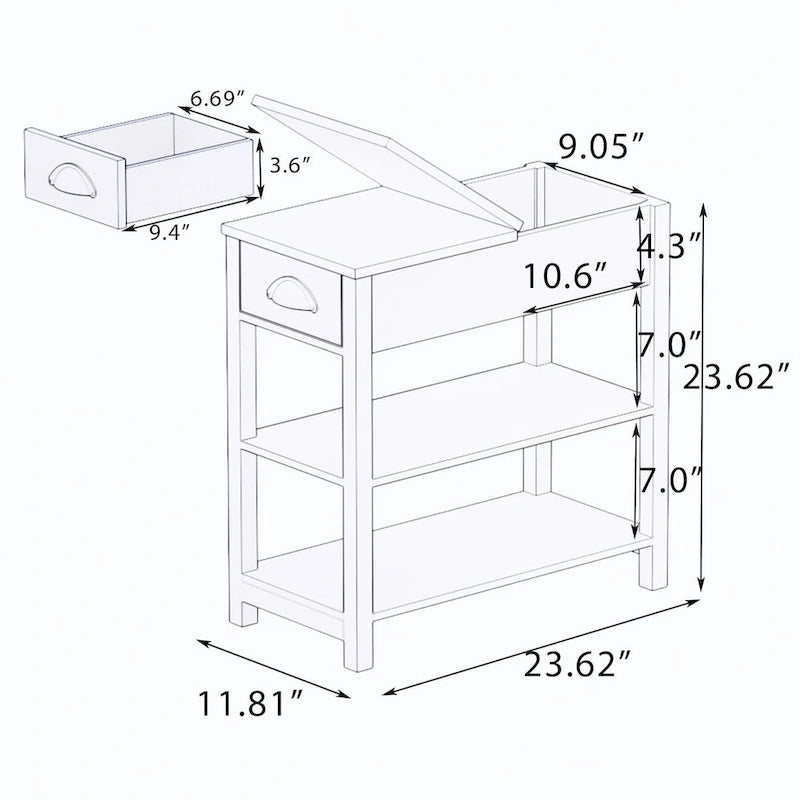 Table d'appoint étroite marron avec plateau relevable et étagère de rangement, pour 1 personne