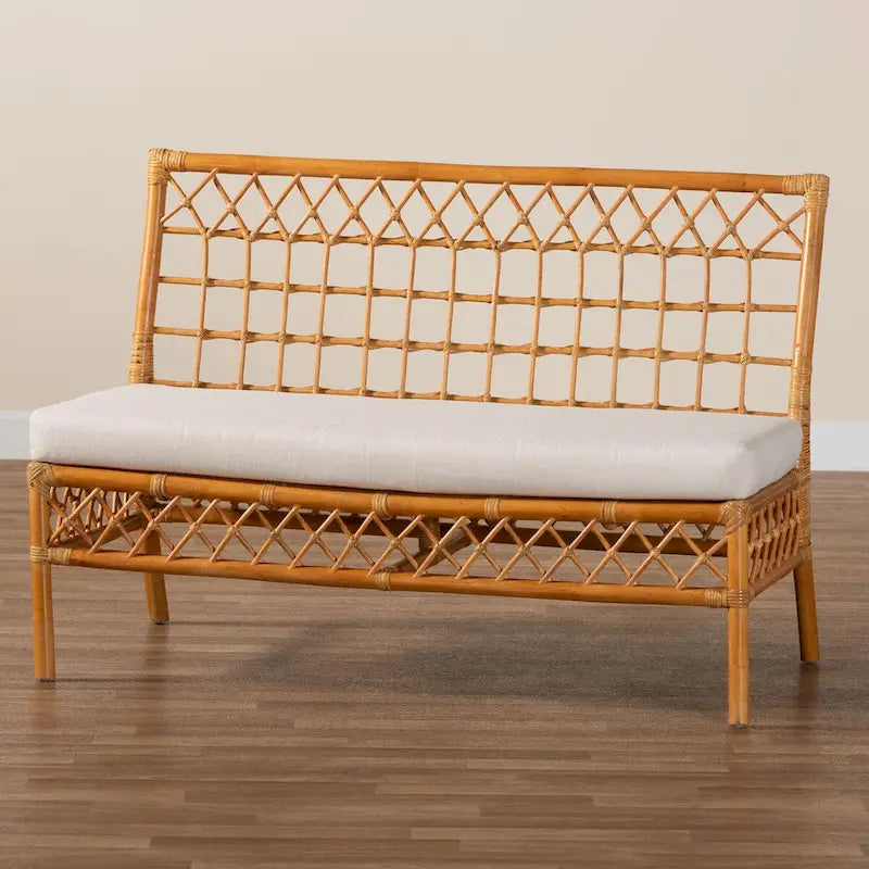 Banc de salle à manger Bohème en rotin couleur miel clair – Simple