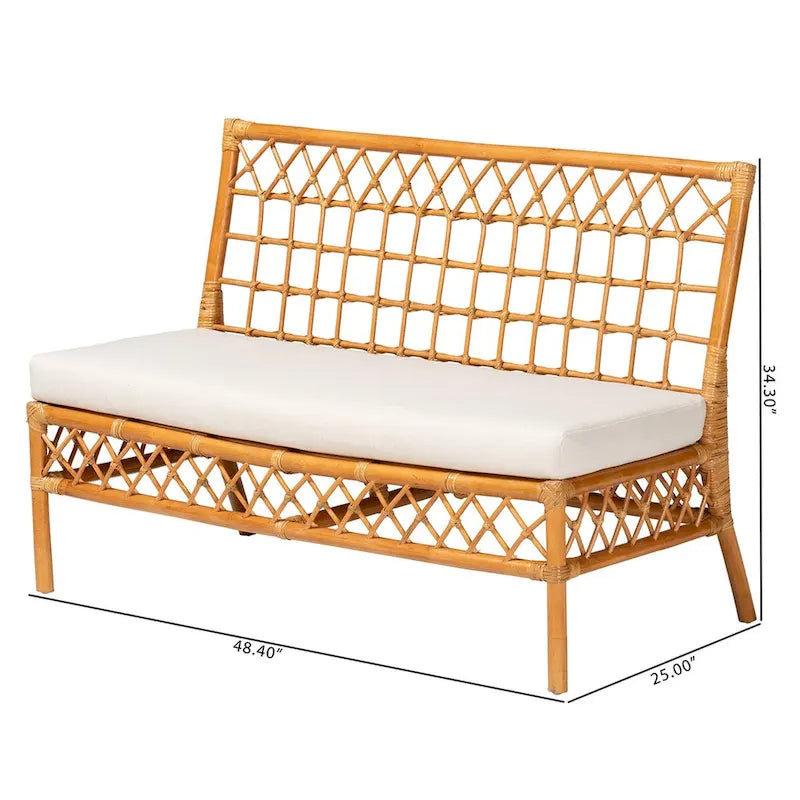 Banc de salle à manger Bohème en rotin couleur miel clair – Simple