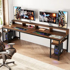 Bureau informatique double marron pour 2 personnes, 199,9 cm