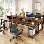 Bureau informatique double marron pour 2 personnes, 199,9 cm