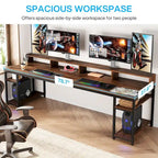Bureau informatique double marron pour 2 personnes, 199,9 cm
