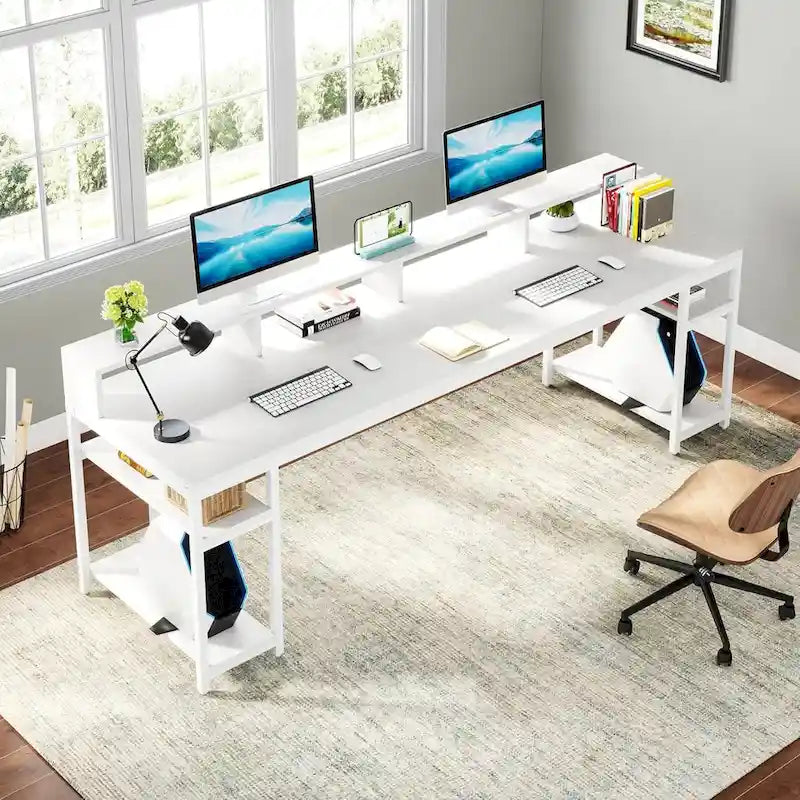 Bureau informatique double marron pour 2 personnes, 199,9 cm
