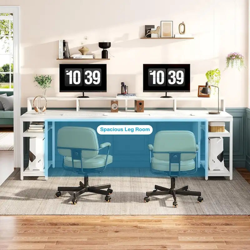 Bureau informatique double marron pour 2 personnes, 199,9 cm
