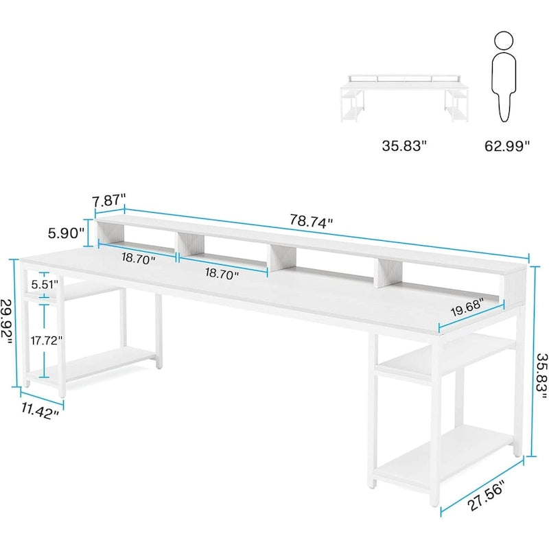 Bureau informatique double marron pour 2 personnes, 199,9 cm