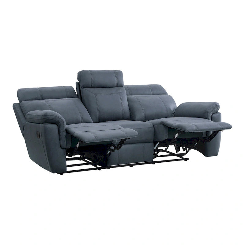 Canapé inclinable manuel 2 places en microfibre bleue