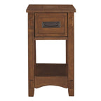 Table d'appoint avec 1 tiroir et étagère ouverte en bois brun, 1 personne