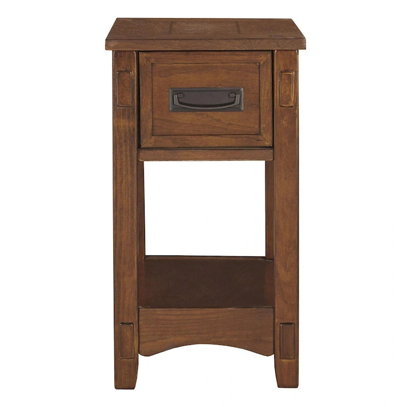Table d'appoint avec 1 tiroir et étagère ouverte en bois brun, 1 personne