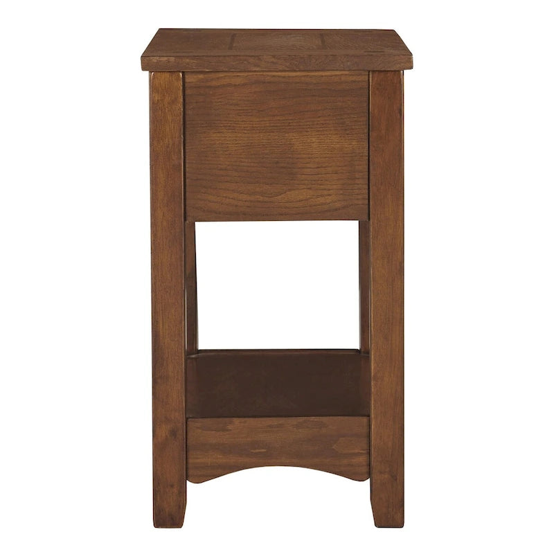 Table d'appoint avec 1 tiroir et étagère ouverte en bois brun, 1 personne