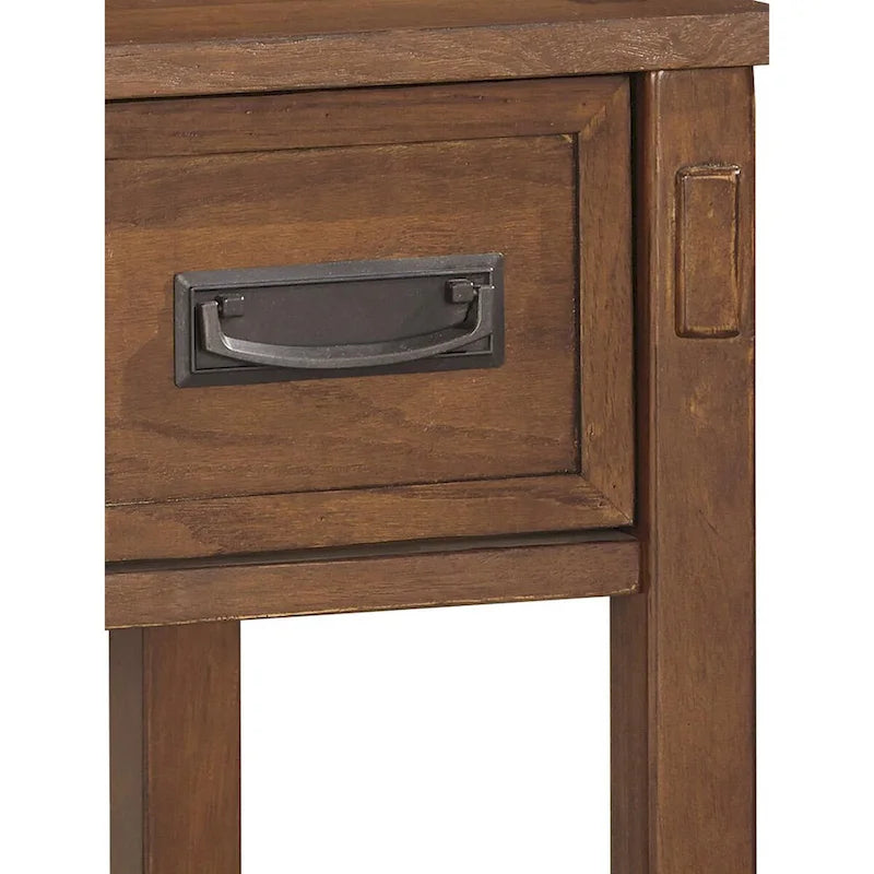 Table d'appoint avec 1 tiroir et étagère ouverte en bois brun, 1 personne