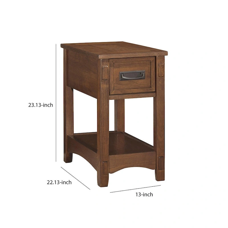 Table d'appoint avec 1 tiroir et étagère ouverte en bois brun, 1 personne