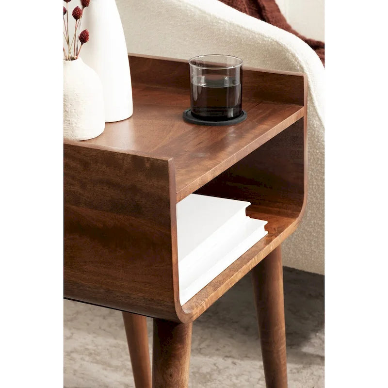 Table d'appoint en bois de manguier massif brun noyer, 18x14x27, 1 personne