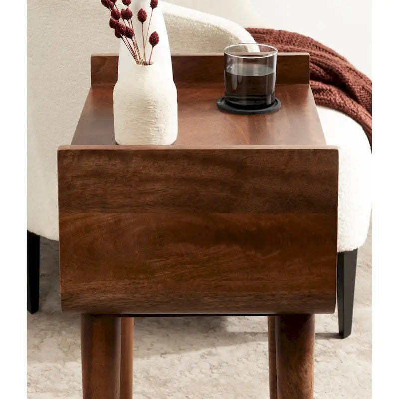 Table d'appoint en bois de manguier massif brun noyer, 18x14x27, 1 personne