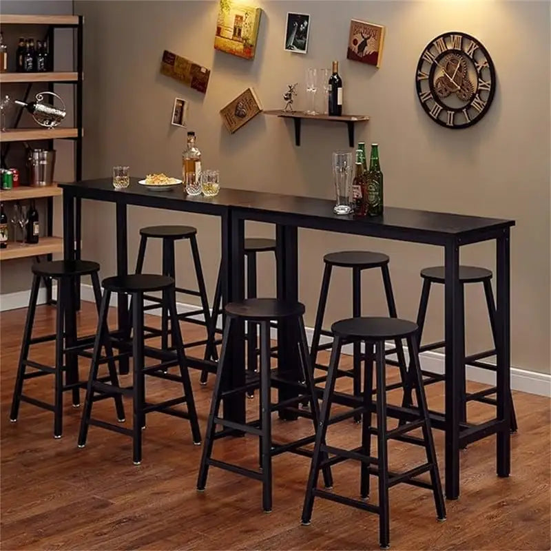 Table de Pub Style Industriel Hauteur Bar en Marbre Noir / Vintage / Blanc pour 2 Personnes