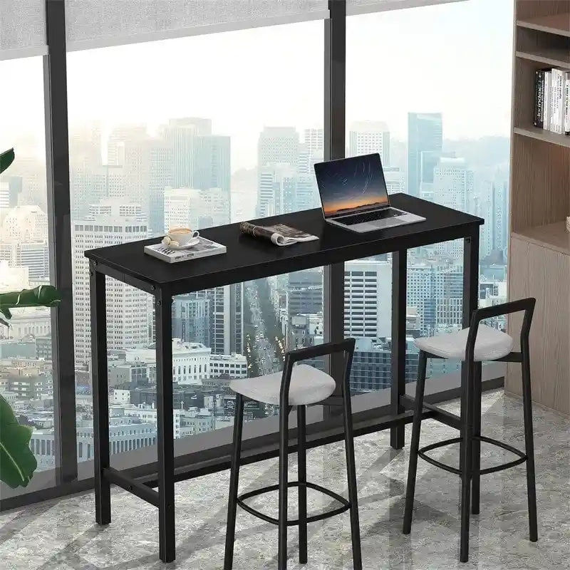 Table de Pub Style Industriel Hauteur Bar en Marbre Noir / Vintage / Blanc pour 2 Personnes