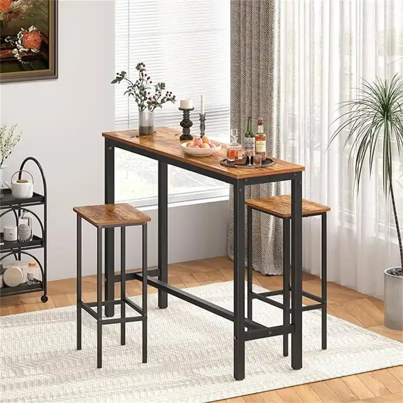 Table de Pub Style Industriel Hauteur Bar en Marbre Noir / Vintage / Blanc pour 2 Personnes