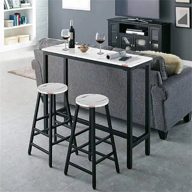 Table de Pub Style Industriel Hauteur Bar en Marbre Noir / Vintage / Blanc pour 2 Personnes