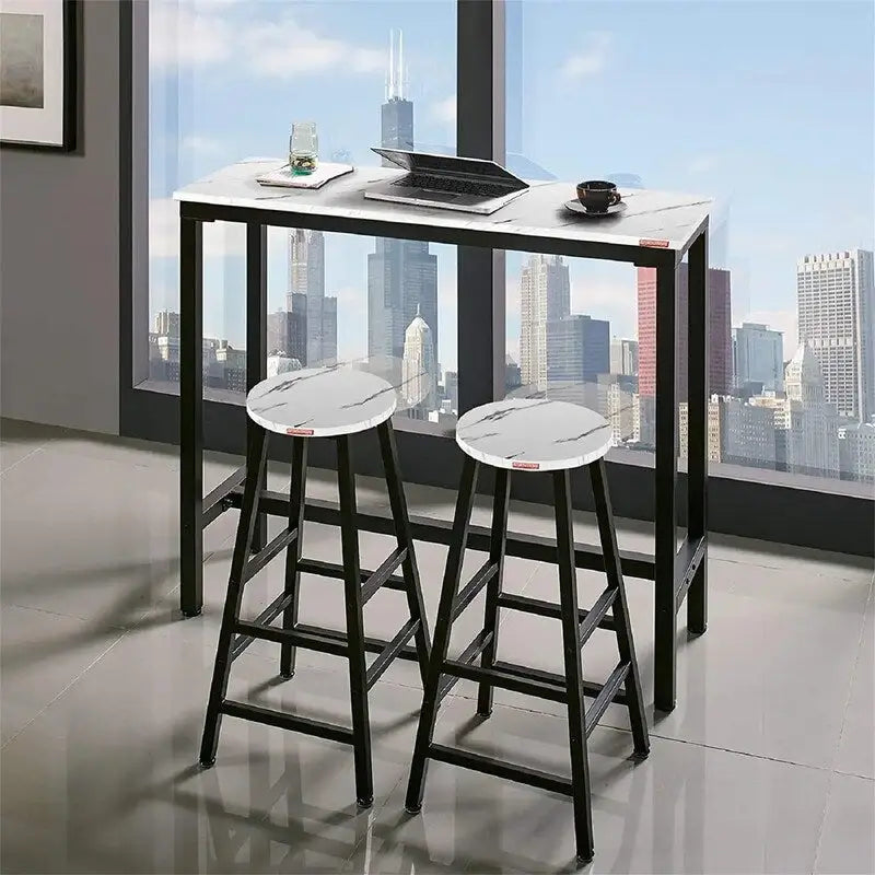 Table de Pub Style Industriel Hauteur Bar en Marbre Noir / Vintage / Blanc pour 2 Personnes