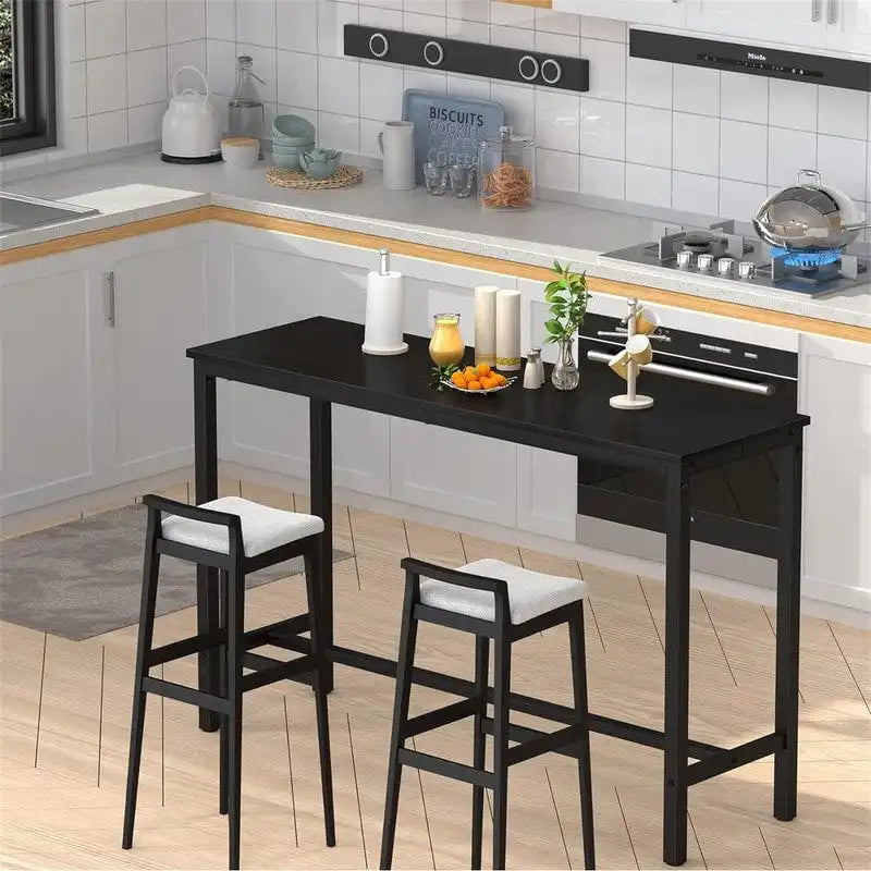 Table de Pub Style Industriel Hauteur Bar en Marbre Noir / Vintage / Blanc pour 2 Personnes