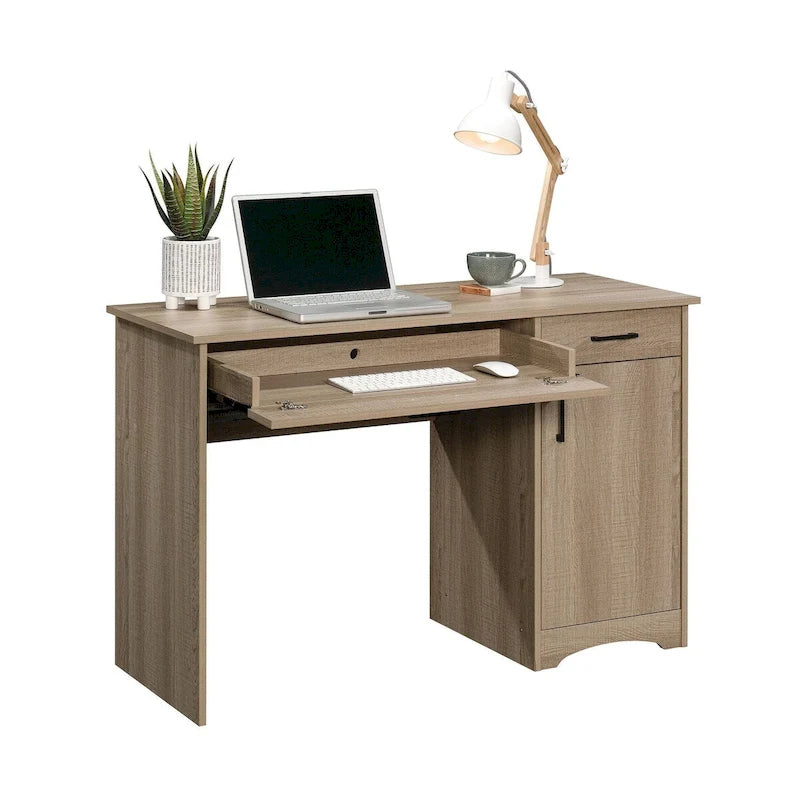 Bureau d'ordinateur en sycomore argenté / chêne d'été avec tiroirs – 1 personne