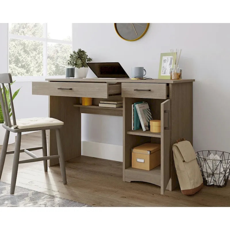 Bureau d'ordinateur en sycomore argenté / chêne d'été avec tiroirs – 1 personne