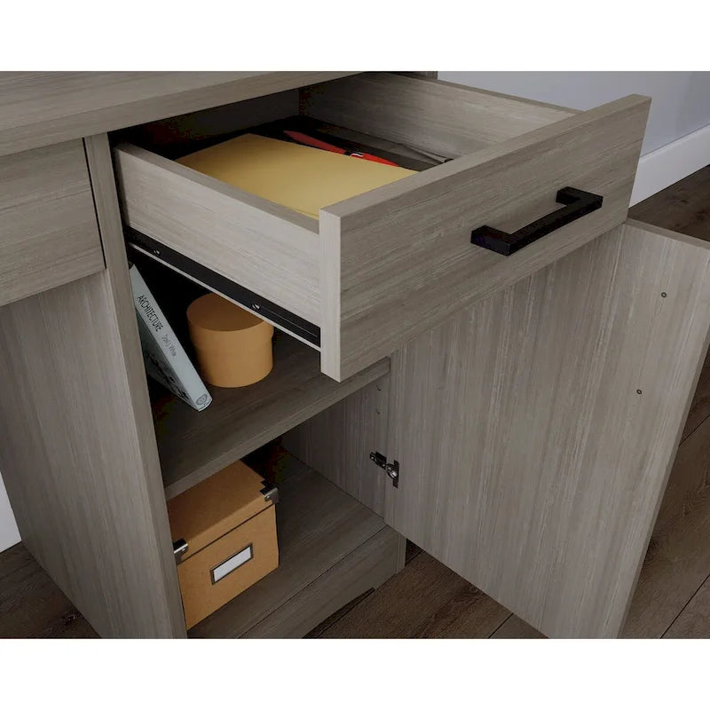 Bureau d'ordinateur en sycomore argenté / chêne d'été avec tiroirs – 1 personne