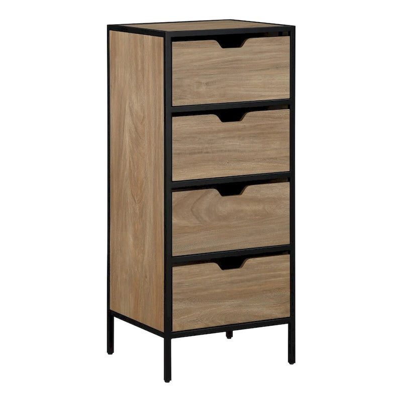 Commode à 4 tiroirs – Blanc / Chêne, Simple