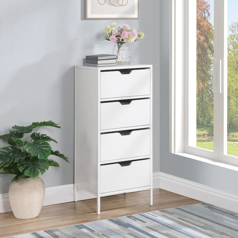 Commode à 4 tiroirs – Blanc / Chêne, Simple