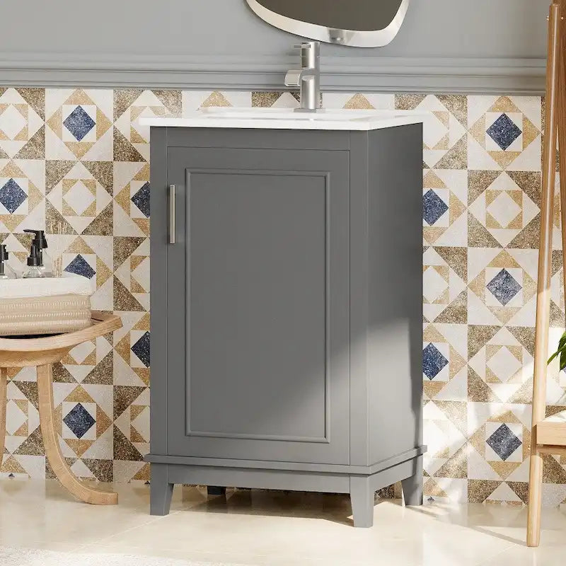 Meuble-lavabo gris/blanc de 20 po avec une vasque pour 1 personne