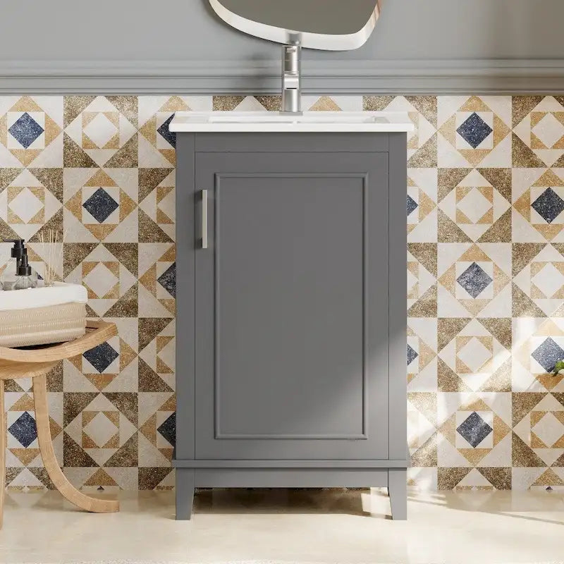 Meuble-lavabo gris/blanc de 20 po avec une vasque pour 1 personne