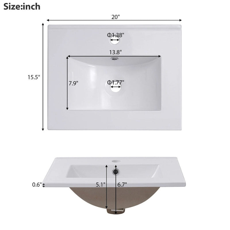 Meuble-lavabo gris/blanc de 20 po avec une vasque pour 1 personne