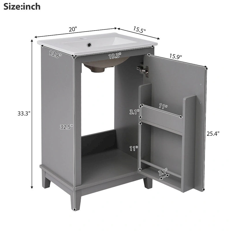 Meuble-lavabo gris/blanc de 20 po avec une vasque pour 1 personne