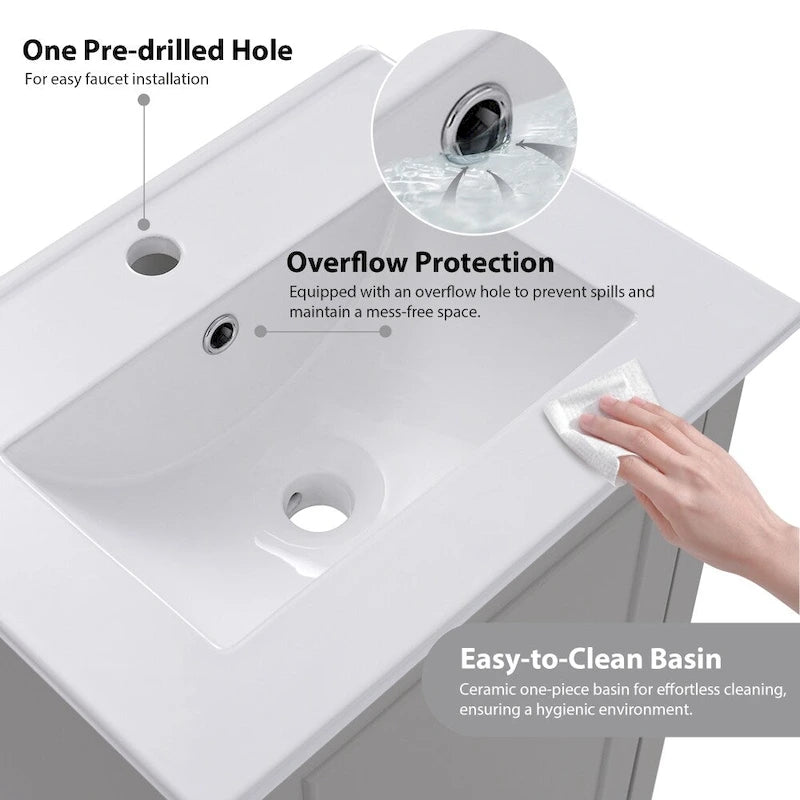 Meuble-lavabo gris/blanc de 20 po avec une vasque pour 1 personne