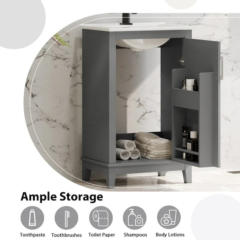 Meuble-lavabo gris/blanc de 20 po avec une vasque pour 1 personne