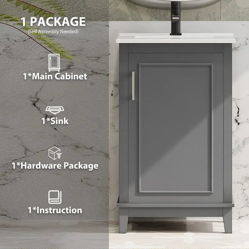 Meuble-lavabo gris/blanc de 20 po avec une vasque pour 1 personne