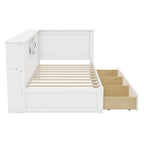 Structure de lit de repos d'angle en pin blanc avec rangement, LED et USB – Lit simple/double, 1 place