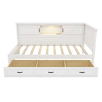 Structure de lit de repos d'angle en pin blanc avec rangement, LED et USB – Lit simple/double, 1 place