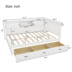 Structure de lit de repos d'angle en pin blanc avec rangement, LED et USB – Lit simple/double, 1 place