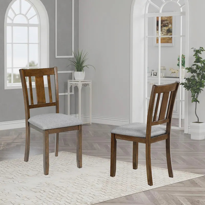 Chaises de salle à manger rembourrées grises/noyer avec assise rembourrée, lot de 4