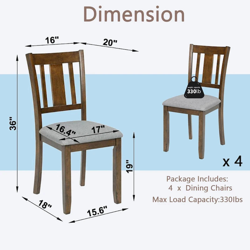 Chaises de salle à manger rembourrées grises/noyer avec assise rembourrée, lot de 4