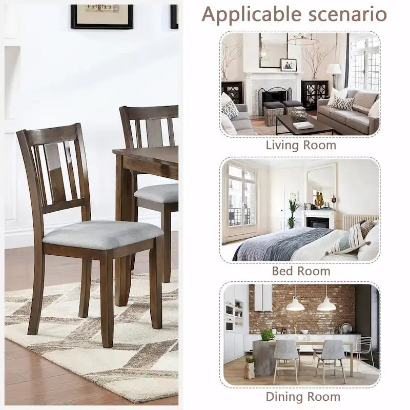 Chaises de salle à manger rembourrées grises/noyer avec assise rembourrée, lot de 4